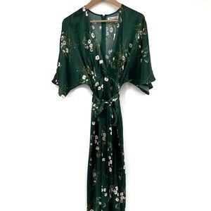 REFORMATION Hedi Silk Dress SIZE 0 GREEN BUENA FLORAL MIDI WRAP NWT EMERALD NWT